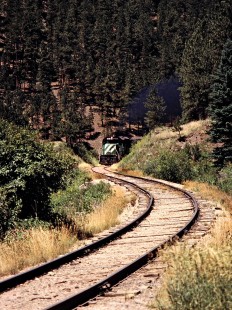Southbound Burlington Northern Railroad freight train in Mystic, South Dakota, on July 16, 1980. Photograph by John F. Bjorklund, © 2015, Center for Railroad Photography and Art. Bjorklund-11-27-10
