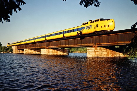 Westbound VIA Rail passenger train on the Canadian National Railway in Trenton, Ontario, on May 25, 1980. Photograph by John F. Bjorklund, © 2015, Center for Railroad Photography and Art. Bjorklund-21-05-12