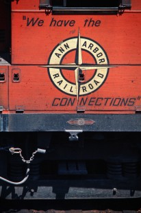 Ann Arbor Railroad logo in Elberta, Michigan, on June 5, 1976. Photograph by John F. Bjorklund, © 2015, Center for Railroad Photography and Art. Bjorklund-03-20-05