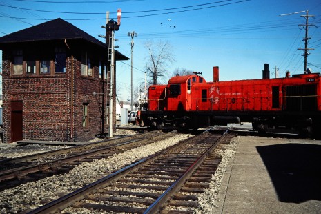Northbound Ann Arbor Railroad freight train in Milan, Michigan, on February 20, 1984. Photograph by John F. Bjorklund, © 2015, Center for Railroad Photography and Art. Bjorklund-03-05-16