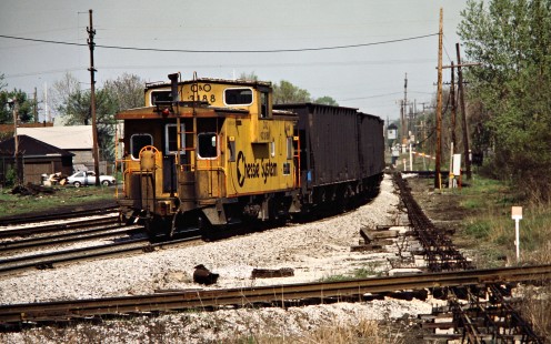 Eastbound Baltimore and Ohio Railroad freight train in Hammond, Indiana, on May 12, 1984. Photograph by John F. Bjorklund, © 2015, Center for Railroad Photography and Art. Bjorklund-16-27-01