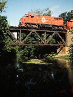 Southbound Ann Arbor Railroad freight train at Shiawassee River in Byron, Michigan, on August 14, 1982. Photograph by John F. Bjorklund, © 2015, Center for Railroad Photography and Art. Bjorklund-03-27-14