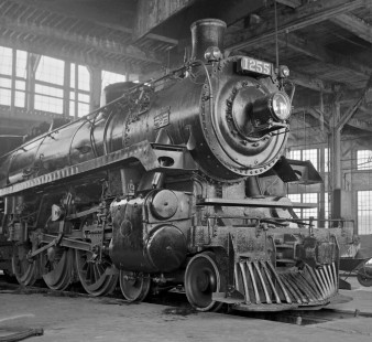 Canadian Pacific Railway light Pacific steam locomotive at the John Street roundhouse at Toronto, Ontario, on July 4, 1958. Photograph by J. Parker Lamb, © 2015, Center for Railroad Photography and Art. Lamb-01-060-07