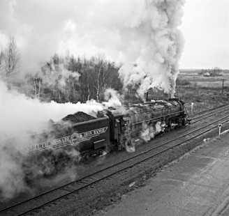 Northbound Duluth, Missabe and Iron Range Railway steam locomotive no. 229 passes Munger, Minnesota, on April 24, 1960. Photograph by J. Parker Lamb, © 2015, Center for Railroad Photography and Art. Lamb-01-056-10