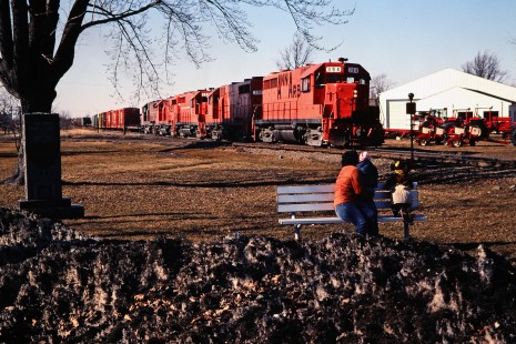 Southbound Ann Arbor Railroad freight train at Grand Trunk Western Railroad junction in Ashley, Michigan, on March 27, 1982. Photograph by John F. Bjorklund, © 2015, Center for Railroad Photography and Art. Bjorklund-03-27-10