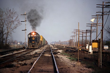 Westbound Baltimore and Ohio Railroad freight train in Hamler, Ohio, on April 22, 1979. Photograph by John F. Bjorklund, © 2015, Center for Railroad Photography and Art. Bjorklund-17-27-04