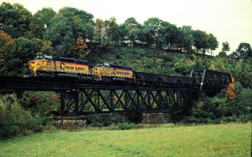 Northbound Baltimore and Ohio Railroad freight train in Punxsutawney, Pennsylvania, on October 2, 1981. Photograph by John F. Bjorklund, © 2015, Center for Railroad Photography and Art. Bjorklund-16-21-14
