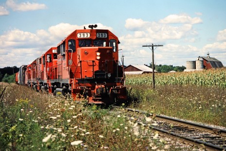 Southbound Ann Arbor Railroad freight train at Whitmore Lake, Michigan, on August 28, 1982. Photograph by John F. Bjorklund, © 2015, Center for Railroad Photography and Art. Bjorklund-03-28-13