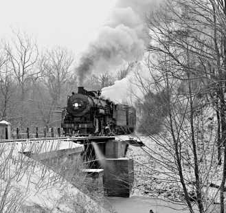 Illinois Central Railroad 2-8-2 steam locomotive no. 1537 leading the southbound Thebes Turn local freight train out of Murphysboro, Illinois, on January 27, 1959. Photograph by J. Parker Lamb, © 2015, Center for Railroad Photography and Art. Lamb-01-028-01