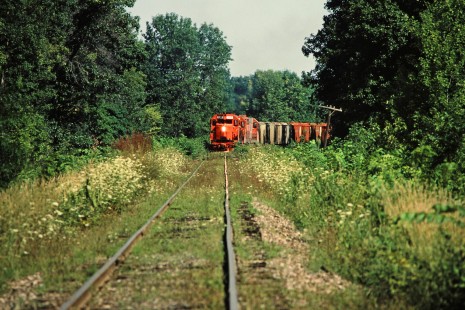 Southbound Ann Arbor Railroad freight train in Oak Grove, Michigan, on August 14, 1982. Photograph by John F. Bjorklund, © 2015, Center for Railroad Photography and Art. Bjorklund-02-26-10