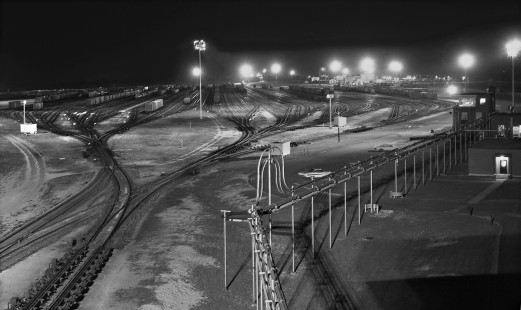Seaboard Air Line Railroad's classification yard at Hamlet, North Carolina, at night in August 1961. Photograph by J. Parker Lamb, © 2016, Center for Railroad Photography and Art. Lamb-01-078-07