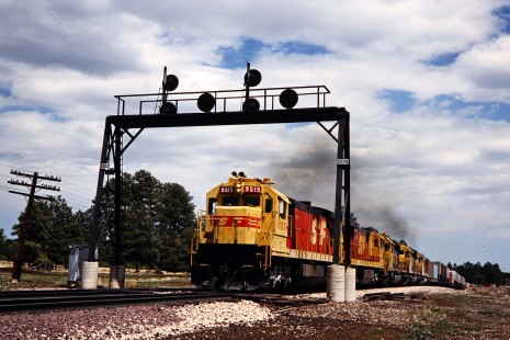 Santa Fe Railway freight train in Riordon, Arizona, on April 30, 1989. Photograph by John F. Bjorklund, © 2015, Center for Railroad Photography and Art. Bjorklund-05-21-04