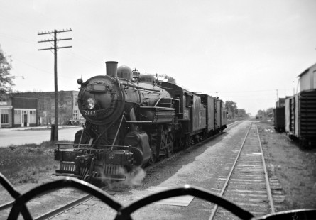 Grand Trunk Western Railroad steam locomotive no. 2667 at Richmond, Michigan, circa 1940. Photograph by Robert Hadley; Hadley-04-109-01.JPG; © 2016, Center for Railroad Photography and Art