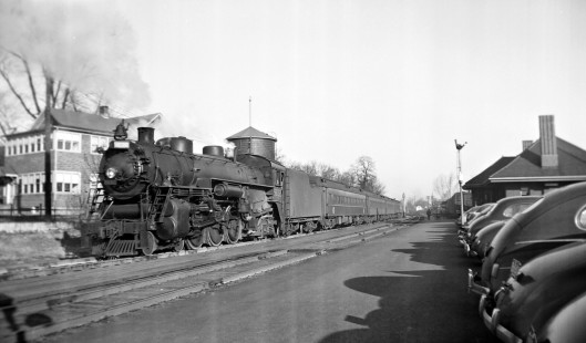 Steam locomotive no. 5632 leads passenger train at Pontiac, Michigan, circa 1955. Photograph by Robert Hadley; Hadley-03-098-01.JPG; © 2016, Center for Railroad Photography and Art