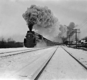 Grand Trunk Western Railroad steam locomotive no. 6406 leads passenger train from Detroit to Nus, circa 1940. Photograph by Robert Hadley, Hadley-01-001-02 © 2016, Center for Railroad Photography and Art