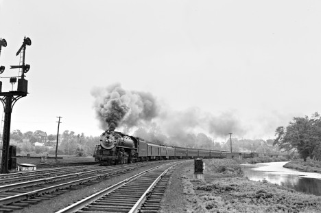 Delaware, Lackwanna and Western Railroad steam locomotive no. 1641 leads westbound excursion train at Bethlehem, Pennsylvania, circa 1945. Photograph by Donald Furler. Furler-17-021-02.JPG; © 2017, Center for Railroad Photography and Art