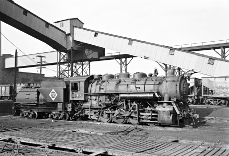 Erie Railroad 0-8-0 steam locomotive no. 240 at Croxton engine  terminal in Secaucus, New Jersey, circa 1950. Photograph by Donald W. Furler, © 2017, Center for Railroad Photography and Art, Furler-19-072-02
