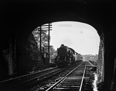 Reading Company 4-4-2 steam locomotive no. 352 pulling eastbound passenger train no. 2032 into Black Rock Tunnel west of Phoenixville, Pennsylvania, on June 2, 1940. Photograph by Donald W. Furler,  © 2017, Center for Railroad Photography and Art, Furler-03-106-02