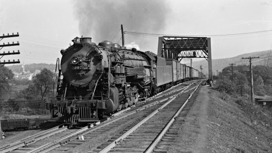 Reading Company 2-10-2 steam locomotive no. 3007 pulling a westbound "coast to coast" freight train at Allentown, Pennsylvania, on October 17, 1938. Photograph by Donald W. Furler, © 2017, Center for Railroad Photography and Art, Furler-08-058-03