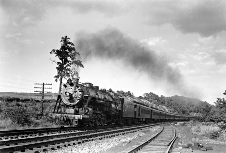 Delaware, Lackawanna and Western Railroad 4-6-2 steam locomotive no. 1135 leads westbound passenger train no. 1053 in Little Falls, New Jersey, on July 26, 1946. Photograph by Donald Furler. Furler-11-099-01.JPG; © 2017, Center for Railroad Photography and Art
