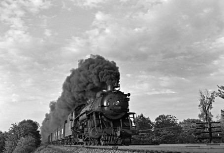 Erie Railroad 4-6-2 steam locomotive no. 2751 pulling eastbound passenger train no. 28, "The Mountain Express," over Diamond Brook on the Maine Line between Glen Rock and Hawthorne, New Jersey, on May 21, 1946. Photograph by Donald W. Furler, © 2017, Center for Railroad Photography and Art, Furler-09-055-01