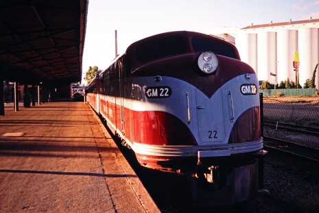 A former Commonwealth Railways diesel locomotive no. GM22 (now owned by Pacific National) at Port Pirie railway station in Port Pirie, South Australia, Australia, on April 13, 2003. Photograph by Fred M. Springer, © 2014, Center for Railroad Photography and Art. Springer-Australia-NZ(2)-03-14