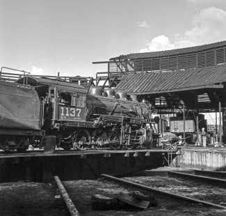 National Railways of Mexico steam locomotive no. 1137 on turntable at Acambaro, Guanajato, Mexico, circa 1960. Rose-01-072-07; Photograph by Ted Rose, © 2015, Center for Railroad Photography and Art