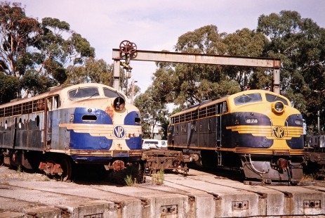 Former Victoria Railway (VR) diesel locomotives (visible no. B74) are part of the train collection preserved by the Seynour Railway Heritage Center in Seymour, Victoria, Australia, on April 10, 2006. Photograph by Fred M. Springer, © 2014, Center for Railroad Photography and Art. Springer-Mexico-Australia-15-37