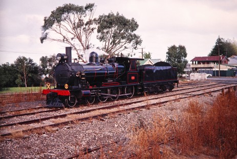 Victor Harbor Railway steam locomotive no. 207 or "Dean Harvey" proceeds along the rails in Victor Harbor, South Australia/Victoria, Australia, on April 15, 2003. Photograph by Fred M. Springer,  © 2014, Center for Railroad Photography and Art. Springer-Australia-NZ(2)-06-24
