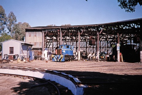 A diesel switcher and the roundhouse at the Lachlan Valley Railway Center in Cowra, New South Wales, Australia, on April 12, 2006. Photograph by Fred M. Springer, © 2014, Center for Railroad Photography and Art. Springer-Mexico-Australia-16-16