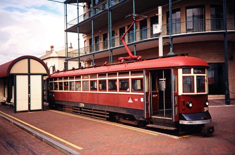 TransAdelaide H type electric tram no. 374 in Adelaide, South Australia, Australia, on March 31, 1998. Photograph by Fred M. Springer,  © 2014, Center for Railroad Photography and Art. Springer-Australia-04-08
Adelaide Metro