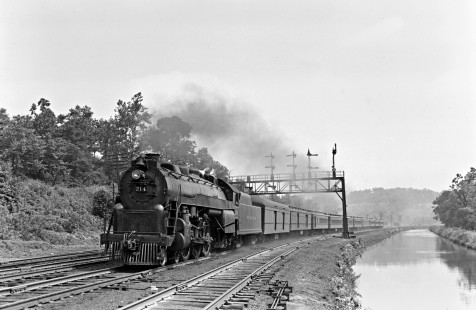 Reading Company 4-6-2 steam locomotive no. 214 pulling westbound passenger train no. 193, the "Harrisburg Special," through VN interlocking at Allentown, Pennsylvania, on July 18, 1948. Photograph by Donald W. Furler, © 2017, Center for Railroad Photography and Art, Furler-15-069-02