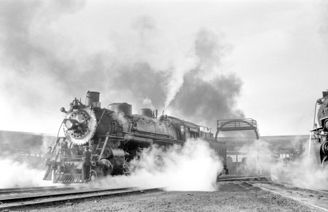 National Railways of Mexico 4-8-0 steam locomotive no. 3001 at standard gauge roundhouse and locomotive servicing area in Tlanlnepantla de Baz, in the state of Mexico, circa 1960.  Rose-01-209-19; Photograph by Ted Rose, © 2018, Center for Railroad Photography and Art