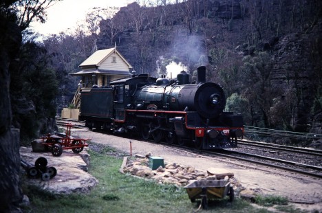 Zig Zag Railway no. 1072  or "City of Lithgow" passes a depot in Sydney, New South Wales, Australia, on April 17, 1998. Photograph by Fred M. Springer, © 2014, Center for Railroad Photography and Art. Springer-Australia-20-34