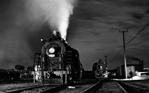 National Railways of Mexico steam locomotive nos. 225 and 91 at night in Tierra Blanca, Veracruz, Mexico, 1961. Rose-01-191-16; Photograph by Ted Rose, © 2015, Center for Railroad Photography and Art