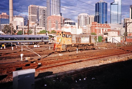 V/Line freight locomotive no. 156 in a train yard in Melbourne, Victoria, Australia, on March 27, 1997. Photograph by Fred M. Springer, © 2014, Center for Railroad Photography and Art. Springer-Australia-UK-02-20