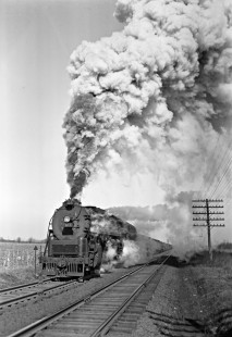 Reading Company 4-8-4 steam locomotive no. 2104 pulling a westbound freight train at Allentown, Pennsylvania, on January 27, 1946. Photograph by Donald W. Furler, © 2017, Center for Railroad Photography and Art, Furler-15-097-02