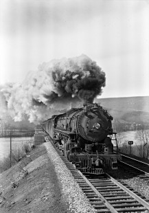 Delaware, Lackawanna, and Western Railroad 4-8-4 steam locomotive no. 1628 RS leads eastbound passenger train no. 2 across the Delaware River Bridge near Columbia, New Jersey, on March 10, 1946. Photograph by Donald Furler. Furler-11-117-02.JPG; © 2017, Center for Railroad Photography and Art