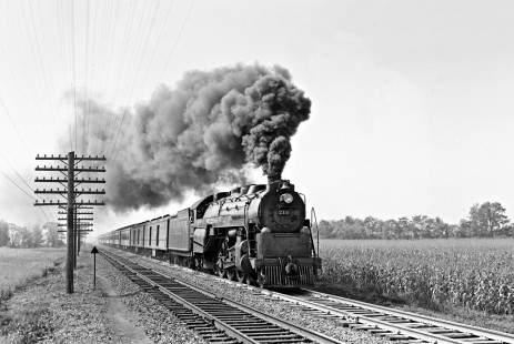 Reading Company 4-6-2 steam locomotive no. 215 pulling an eastbound passenger train at Allentown, Pennsylvania, on August 28, 1948. Photograph by Donald W. Furler, © 2017, Center for Railroad Photography and Art, Furler-19-016-02