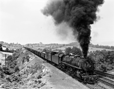 Delaware, Lackawanna, and Western Railroad 4-8-2 steam locomotive no. 2227 leads eastbound coal train near Blairstown, New Jersey, on June 9, 1940. Photograph by Donald Furler. Furler-03-018-03.JPG; © 2017, Center for Railroad Photography and Art