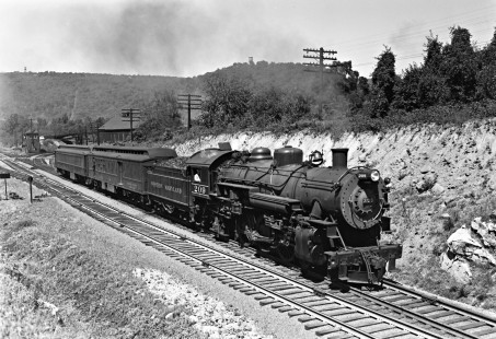 Western Maryland Railway steam locomotive no. 209 leads a passenger train en route to Baltimore from Cumberland, Maryland, circa 1948. Furler-22-082-01; © 2017, Center for Railroad Photography and Art