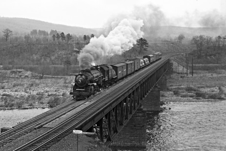 Erie Railroad 4-6-2 steam locomotive no. 2745 pulling westbound passenger train no. 9 across the Delaware River at Millrift, Pennsylvania, on November 21, 1940. Photograph by Donald W. Furler, © 2017, Center for Railroad Photography and Art, Furler-24-118-02