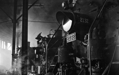 National Railways of Mexico 2-8-2 steam locomotive no. 2132 and other at Apizaco, Tlaxcala, Mexico on September 5, 1961. Rose-01-205-02; Photograph by Ted Rose, © 2015, Center for Railroad Photography and Art