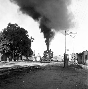 National Railways of Mexico 2-8-0 steam locomotive no. 67 (1907 Baldwin narrow gauge) switching at Cuautla, Morelos, Mexico on August 24, 1961; Rose-01-054-01; Photograph by Ted Rose, © 2015, Center for Railroad Photography and Art