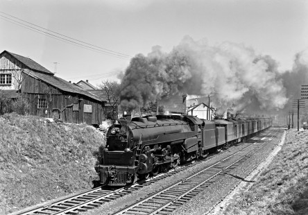 Reading Company 4-6-2 steam locomotive no. 213 heading westbound with the "Harrisburger" through Emmaus, Pennsylvania on April 17, 1949.  The locomotive was home-built in the Reading Shops and was less than a year old when the photo was taken.  This was one of the last group of Pacific-type locomotives built in the United States. Photograph by Donald W. Furler, © 2017, Center for Railroad Photography and Art, Furler-19-012-01