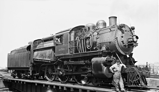 Delaware, Lackawanna and Western Railroad 4-6-0 steam locomotive no. 1050 at Paterson, New Jersey, on April 29, 1933. Photograph by Donald Furler. Neg. 653; Furler-24-058-01.JPG; © 2017, Center for Railroad Photography and Art