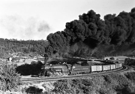 Western Maryland Railway steam locomotive no. 1126 pulling  westbound freight train no. 3 around Helmstetter's Curve near Corriganville, Maryland in August of 1952. Furler-22-092-02; © 2017, Center for Railroad Photography and Art