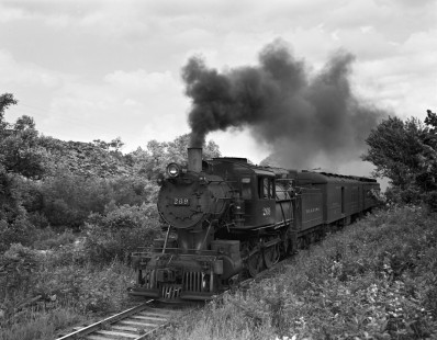 Reading Company 4-4-0 camelback steam locomotive no. 269 pulling eastbound passenger train no. 810 at Slatedale, Pennsylvania, on August 10, 1940. Photograph by Donald W. Furler,  © 2017, Center for Railroad Photography and Art, Furler-03-105-04