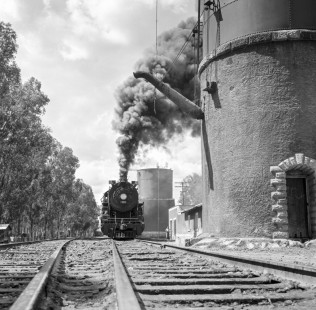 National Railways of Mexico 2-8-0 steam locomotive no. 1568 on Aguascalientes-Irapuato Local Line near Leon, Guanajuato, Mexico on August 19, 1961. Rose-01-086-11; Photograph by Ted Rose, © 2015, Center for Railroad Photography and Art