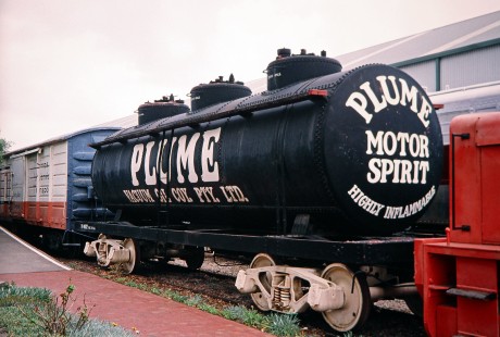 An attraction at the National Railway Museum, the PLUME Motor Spirit car is shown in Port Adelaide, South Australia, Australia, on April 14, 2003.  Photograph by Fred M. Springer, © 2014, Center for Railroad Photography and Art. Springer-Australia-NZ(2)-04-21